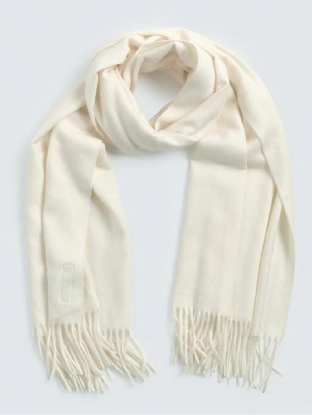 ZARA Men's White Fringe Scarf 100% Acrylic Solid M 180x60cm Winter Fall - Picture 2 of 5